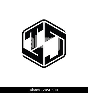 TJ Letter Logo monogram hexagon shape with ornament abstract isolated outline design template Stock Photo