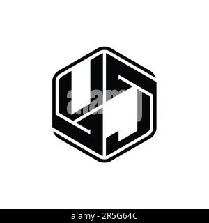 UJ Letter Logo monogram hexagon shape with ornament abstract isolated outline design template Stock Photo