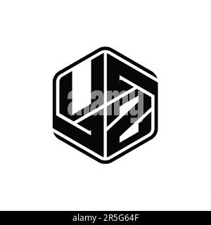 UZ Letter Logo monogram hexagon shape with ornament abstract isolated outline design template Stock Photo