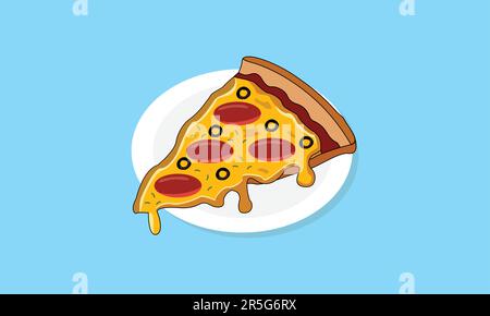 illustration of a pizza slice in plate Stock Vector