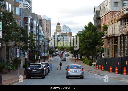 Lower Water Street in downtown Halifax, in front of the Waterfront Place condos and Cunard development Stock Photo