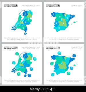 Collage of original business infographic designs with maps Stock Vector