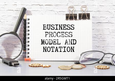 Business process model and notation BPMN is shown using a text. Stock Photo