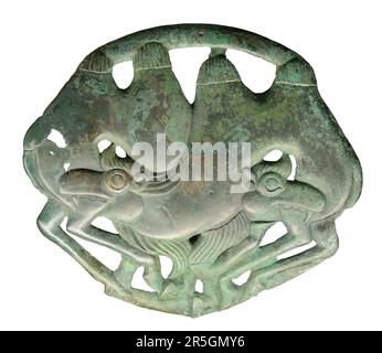 Bronze plaque depicting two fighting camels. A masterpiece of the Scythian and Sarmatian animal style. Stock Photo