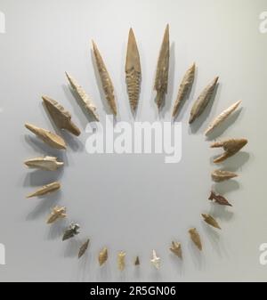 A variety of examples of Neolithic flint arrowheads Stock Photo
