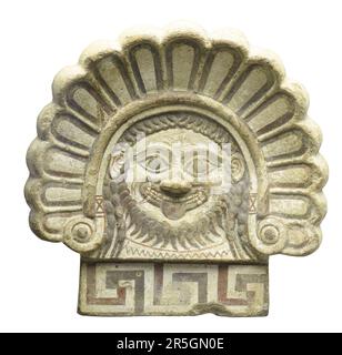 Terracotta painted gorgoneion antefix (roof tile) - Ancient greek Stock Photo