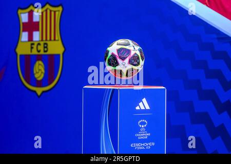 Eindhoven, Netherlands. 03rd June, 2023. EINDHOVEN, NETHERLANDS - JUNE 3: Match ball before the UEFA Women's Champions League Final match between FC Barcelona and VfL Wolfsburg at the PSV Stadion on June 3, 2023 in Eindhoven, Netherlands (Photo by Andre Weening/Orange Pictures) Credit: Orange Pics BV/Alamy Live News Stock Photo