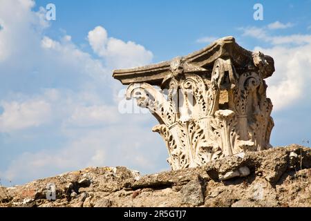 Detail of Pompeii site. The city of was destroyed and completely buried during a long catastrophic eruption of the volcano Mount Vesuvius Stock Photo