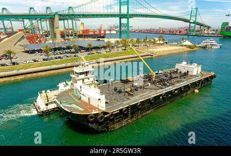 LOS ANGELES, CALIFORNIA - April 22, 2023: The Port of Los Angeles occupies 7,500 acres along 43 miles of waterfront in San Pedro Bay 20 miles south of Stock Photo