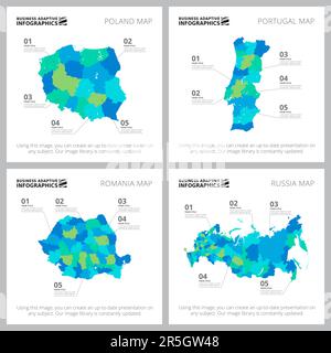 Collage of original business infographic diagrams with maps Stock Vector