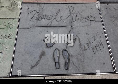 HOLLYWOOD, CALIFORNIA, USA - JULY 29 : Meryl Streep signature and handprints in Hollywood on July 29, 2011 Stock Photo