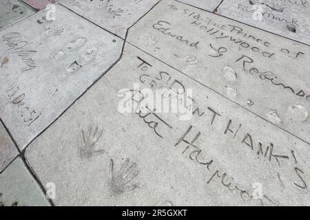 HOLLYWOOD, CALIFORNIA, USA - JULY 29 : Rita Hayworth signature and handprints in Hollywood on July 29, 2011 Stock Photo