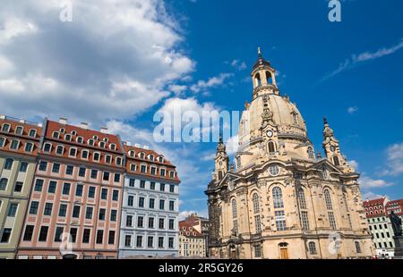 The Church of Our Lady in Dresden with restored old buildings Stock Photo