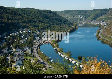 View of Brodenbach and Hatzenport, Moselle, Rhineland-Palatinate, Germany Stock Photo