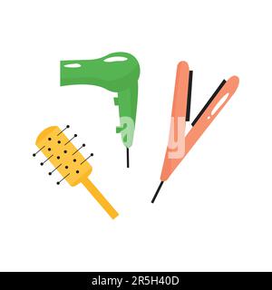 Home beauty hair caring set illustrations. Doodle salon women hair styling concept. Stock Vector