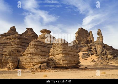 Rock formations, Wadi Awis, Libyan Desert, Akakus Mountains, Libya Stock Photo