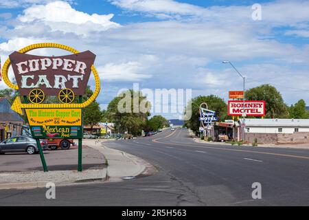 SELIGMAN, ARIZONA, USA - JULY 31 : The Historic Copper Cart restaurant sign in Seligman, Arizona, USA on July 31, 2011 Stock Photo