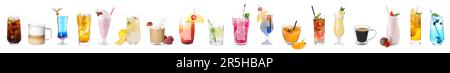 Set with different refreshing summer beverages on white background Stock Photo