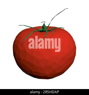 Low poly red tomato isolated on white background. 3D. Vector illustration. Stock Vector