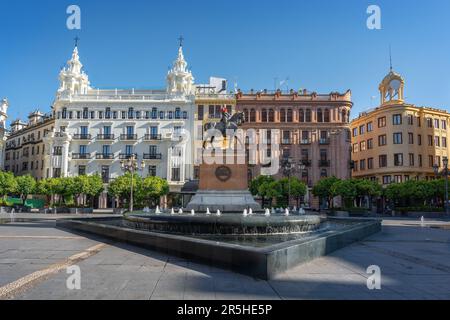 Plaza de las Tendillas Square and  Gran Capitan Monument (Gonzalo Fernandez de Cordoba) - Cordoba, Andalusia, Spain Stock Photo