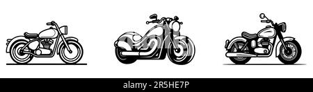 Set of motorcycles silhouettes isolated on white. Vector illustration Stock Vector