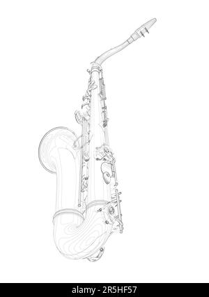 Saxophone outline from black lines isolated on white background ...