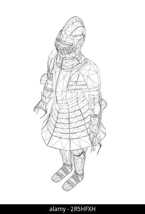 Wireframe of a medieval soldier's armor from black lines isolated on a white background. Isometric view. 3D. Vector illustration. Stock Vector