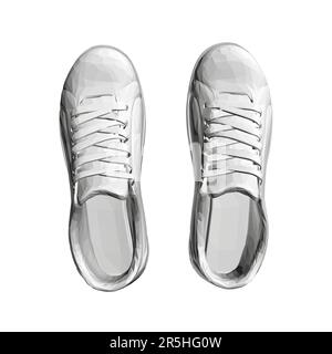 Polygonal model of gray sports sneakers isolated on a white background. View from above. 3D. Vector illustration. Stock Vector