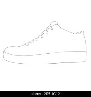 The contour of sports sneakers from black lines isolated on a white background. Side view. Vector illustration. Stock Vector