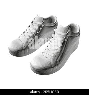 Polygonal model of gray sports sneakers isolated on a white background. Isometric view. 3D. Vector illustration. Stock Vector