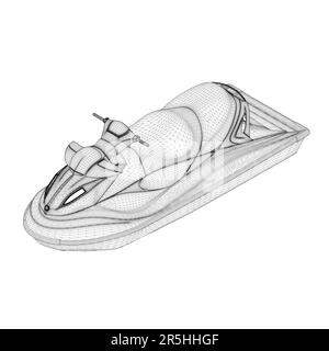 Water scooter frame from black lines isolated on white background. Isometric view. 3D. Vector illustration. Stock Vector