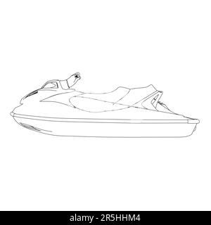 Outline of a water scooter from black lines isolated on a white background. Side view. Vector illustration. Stock Vector