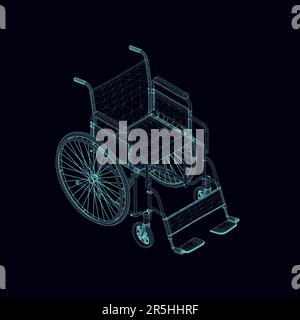 Wheelchair wireframe from blue lines isolated on dark background. Isometric view. 3D. Vector illustration. Stock Vector