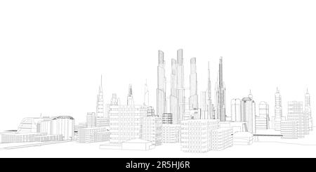 Contour of skyscrapers from black lines isolated on white background ...