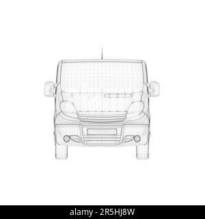 Van Wireframe From Black Lines Isolated On White Background View From Van Wireframe From Black Lines Isolated On White Background View From
