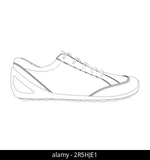 The contour of sports sneakers from black lines isolated on a white background. Side view. Vector illustration. Stock Vector