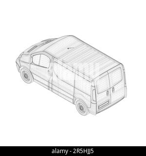 Van Wireframe From Black Lines Isolated On White Background Front View Van Wireframe From Black Lines Isolated On White Background Front View