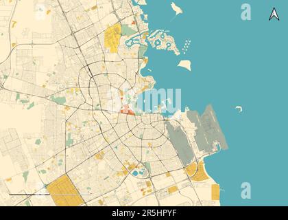 Detailed vector map of Doha, Qatar Stock Vector