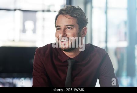 Have faith in the business vision. a confident young businessman looking thoughtful in a modern office. Stock Photo