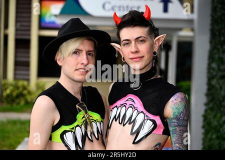 Two individuals dress the part as they take part in the Gay Days activities in Orlando, Florida on Saturday, June 3, 2023. Photo by Joe Marino/UPI Credit: UPI/Alamy Live News Stock Photo