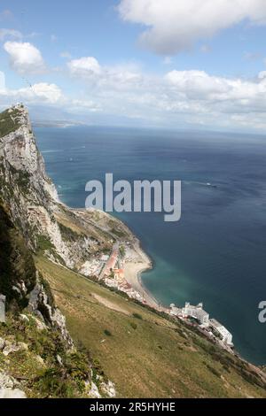 View from the Rock Of Gibraltar across the Mediterranean Sea Stock Photo