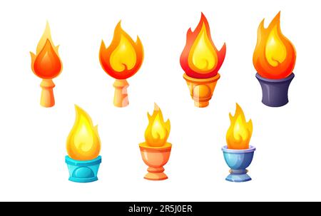 ui set vector illustration of torches with burning fire isolate on white background Stock Vector