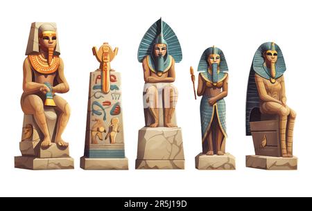 set vector illustration of old egyptian sarcophagus isolated on white background Stock Vector