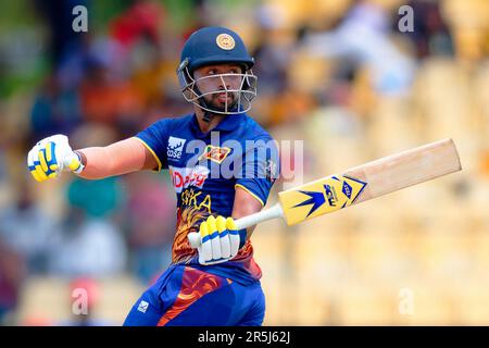 Hambantota, Sri Lanka. 04th June 2023. Sri Lanka's Sadeera Samarawickrama during the 2nd ODI cricket match between Sri Lanka vs Afghanistan at the Mahinda Rajapaksa International Cricket Stadium in Hambantota on 04th June, 2023. Viraj Kothalwala/Alamy Live News Stock Photo