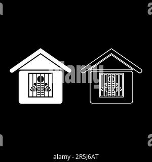 Prisoner in prison building set icon grey black color vector ...