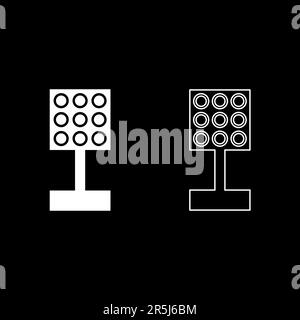 Stadium spotlight floodlight tower bright light set icon white color vector illustration image simple solid fill outline contour line thin flat style Stock Vector