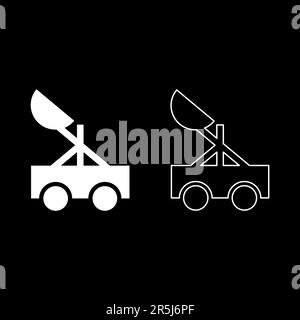 Catapult medieval siege ejection seat set icon white color vector illustration image simple solid fill outline contour line thin flat style Stock Vector