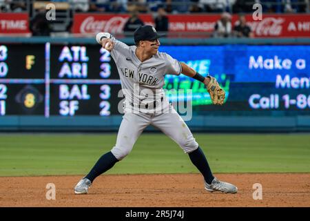 New York Yankees' Anthony Volpe hits a single during the sixth inning