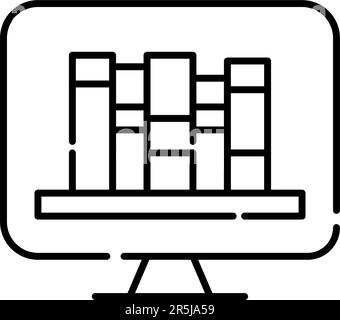Electronic library access from desktop computer. Online book collection for studying or fun. Pixel perfect simple icon Stock Vector