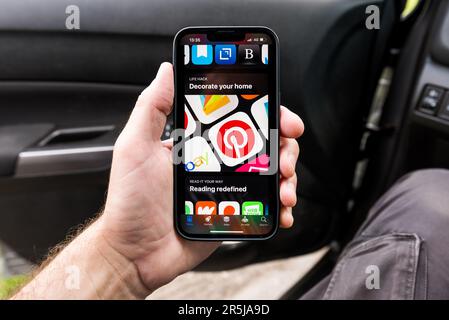 Novi Sad, Serbia - May 24, 2023: Pinterest app logo on iPhone AppStore Stock Photo